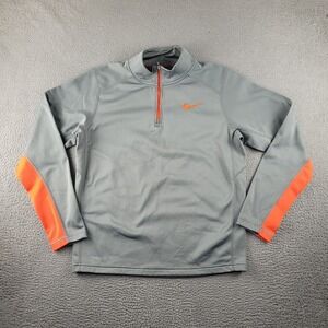 Nike Shirt Mens Medium Gray Solid Casual Zip Up Logo Outdoor Therma Fit